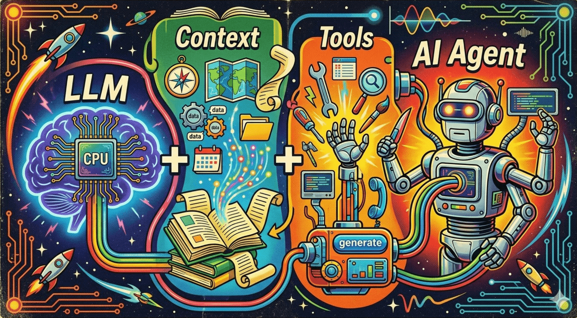 AI Agent là sự kết hợp của LLM, ngữ cảnh và công cụ